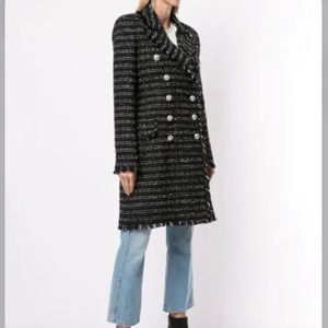 BALMAIN, Double-breasted Tweed Coat In Black